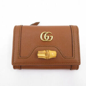 GUCCI GG Marmont Diana Bamboo Compact Wallet Tri fold Brown